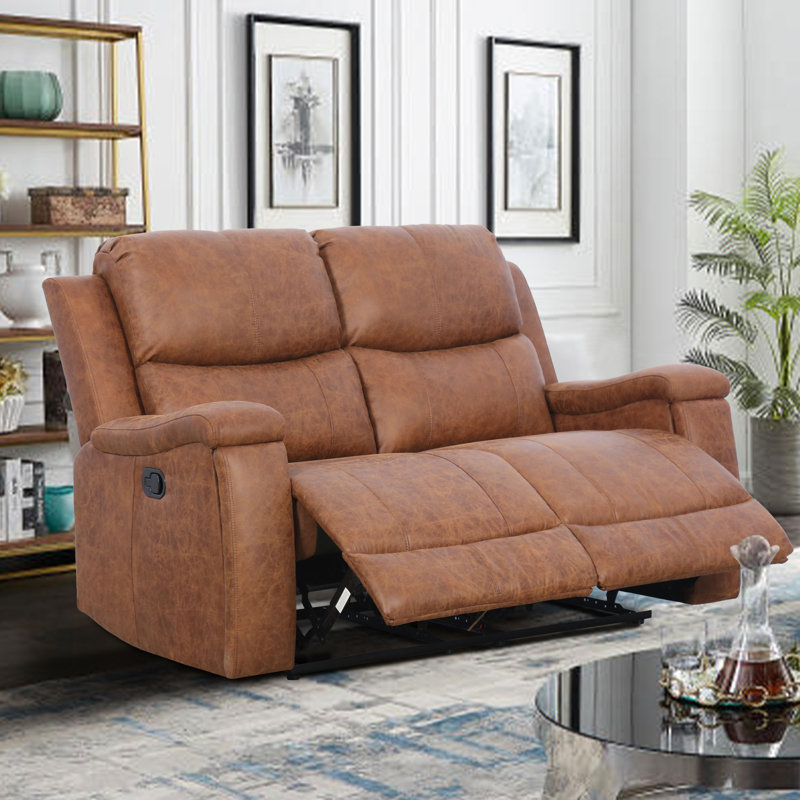 Ilkeston 61" W Manual Reclining Faux Leather Loveseat , Brown Pebbled Faux Leather