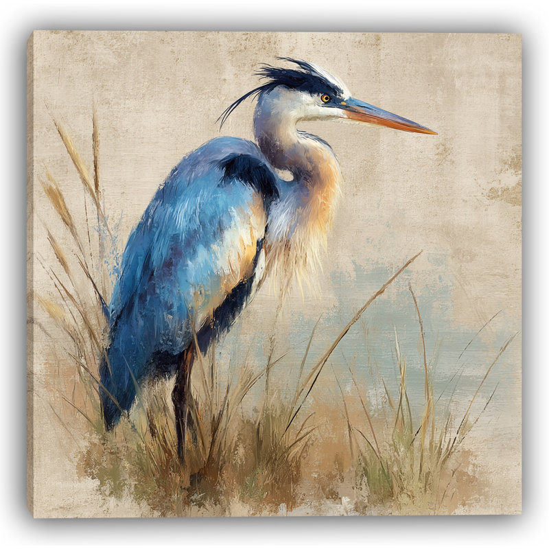 Toile tendue Heron par les roseaux, H 20 po x l 20 po
