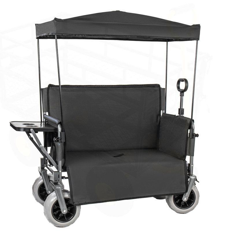 Chariot pliable 3 en 1 avec auvent, plateau de table pliable et cadre robuste pour une utilisation extérieure polyvalente