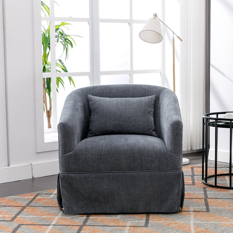 Fauteuil d'appoint pivotant à 360 degrés en mélange de lin, Gris