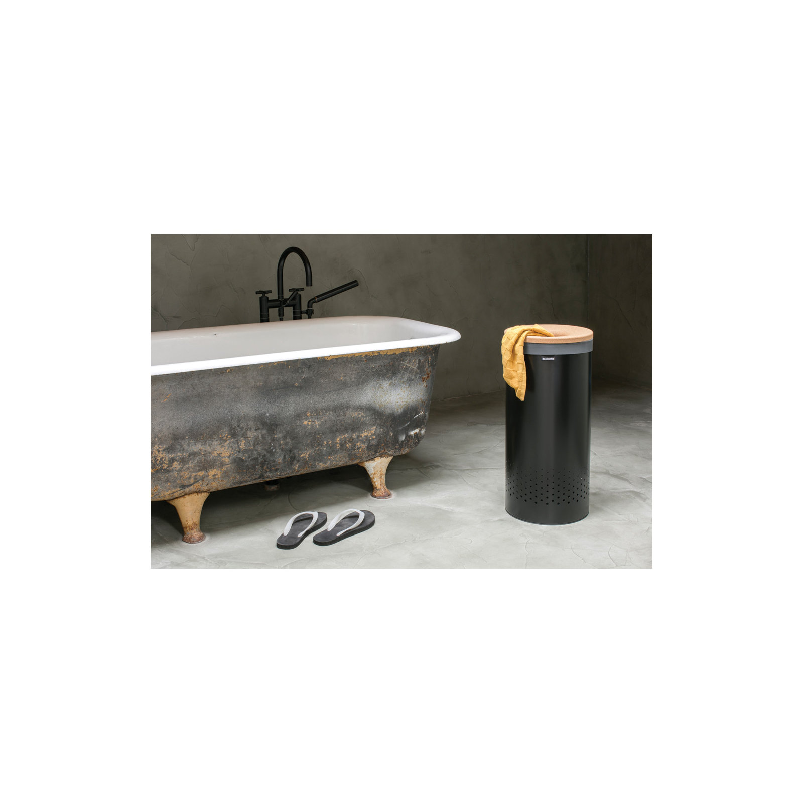 Brabantia Laundry Hamper with Cork Lid, Matte Black, Small (25" H x 12" W x 12" D)