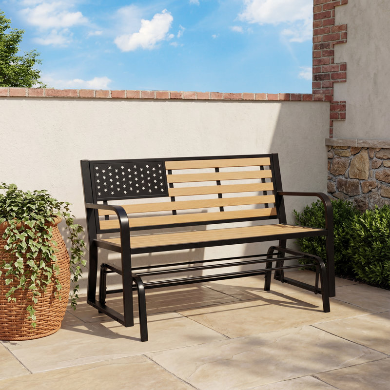 2-person Outdoor Glider Bench With Classic American Style Backrest, Weatherproof Outdoor Rocking Benches For Garden, Park, Porch, Patio