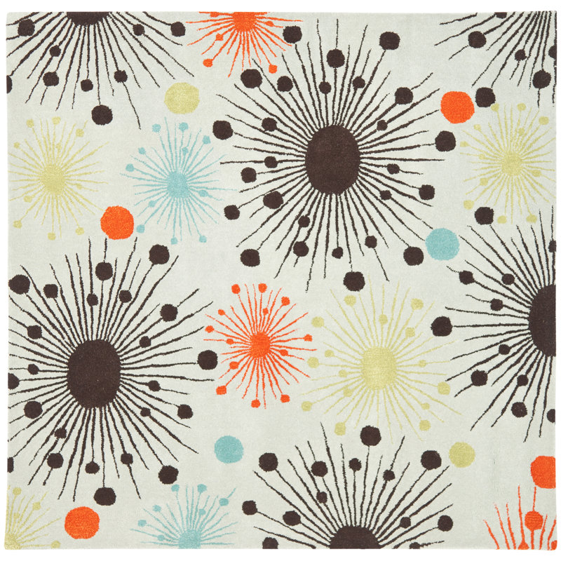 Amier Hand Tufted Wool And Viscose Floral Rug, Square 6'