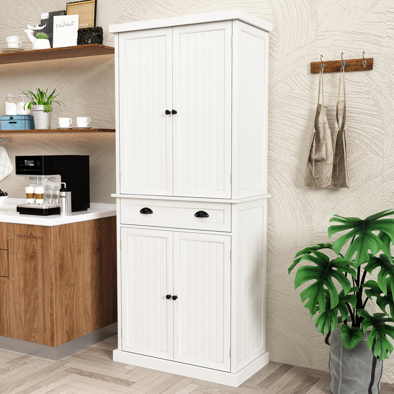Garde-manger de 72 po avec tablettes réglables et grand tiroir, blanc, blanc