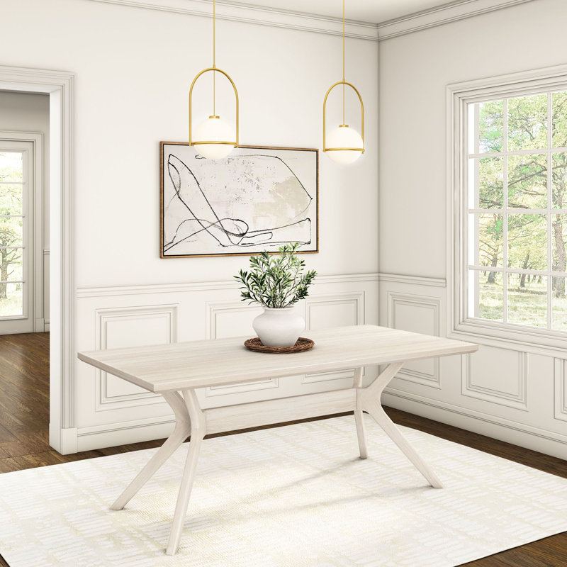 Table de salle à manger Muhsina, Sable blanc brossé au fil, H 30 po x l 72 po x P 35,75 po