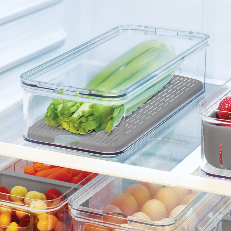 iDesign Set of 6 Fridge Produce Bins with Drainage Tray - Clear/Grey