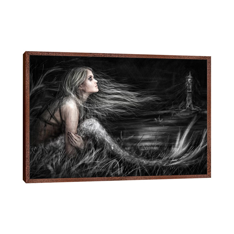 Mermaid At Midnight by Justin Gedak - Print on Canvas, Classic Brown Wood Framed, 66.04 cm H x 45.72 cm W