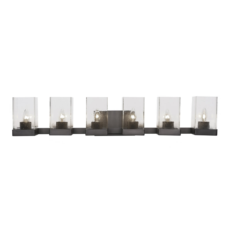Dace 6 Light Bath Bar Shown With 4" Square Glass, Espresso, White Muslin