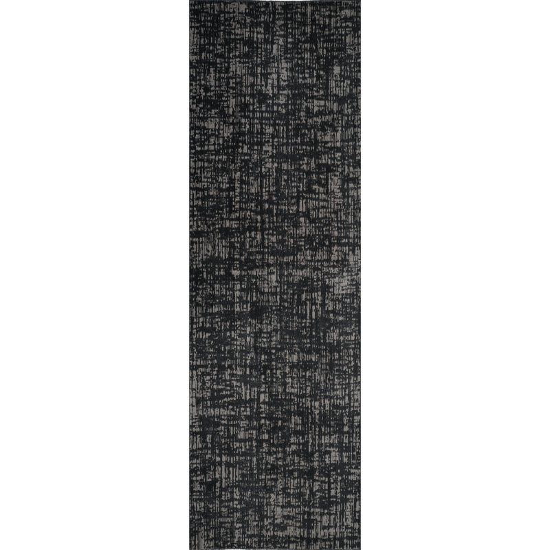 Machine Washable Frances Gray/Black Rug, Runner 3' x 12'