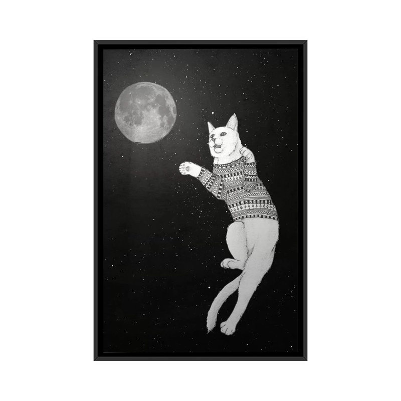 « cat essayant d’attraper the moon » par barruf, impression sur toile tendue, H 26 po x l 18 po x P 1,5 po, Pas de tapis