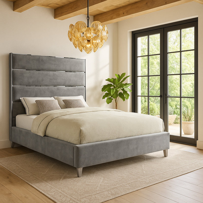 Dietz Upholstered Platform Bed, Full, Grey Velvet