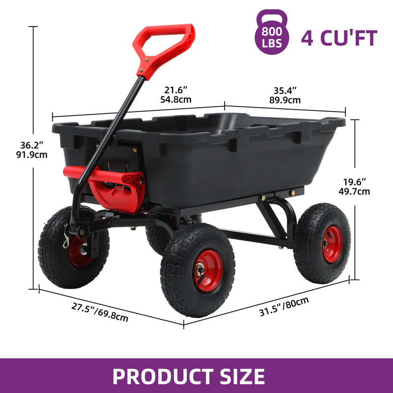 800LBS Heavy-Duty Garden Dump Cart with Steel Frame
