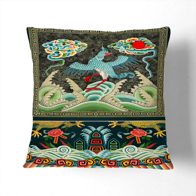 A Chinese Bird Pattern Square Throw Cushion