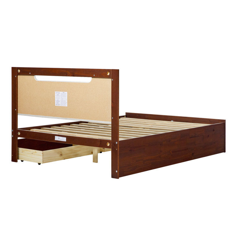 Grand lit de rangement Mid-Century en bois massif avec 2 tiroirs , Noyer