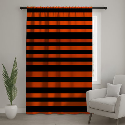 Rideaux noir et orange à rayures, voilages et voilages à motif - 1 panneau