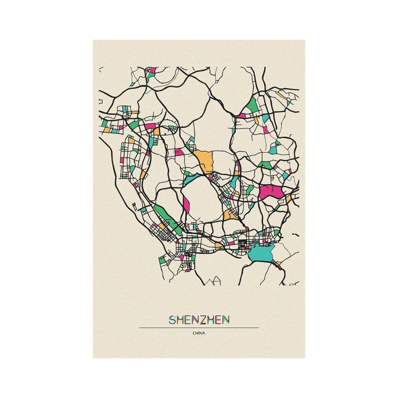 Shenzhen, China Map by Ayse Deniz Akerman - Wrapped Canvas Gallery-Wrapped Canvas Giclée, 66.04 cm H x 45.72 cm W x 1.91 cm D