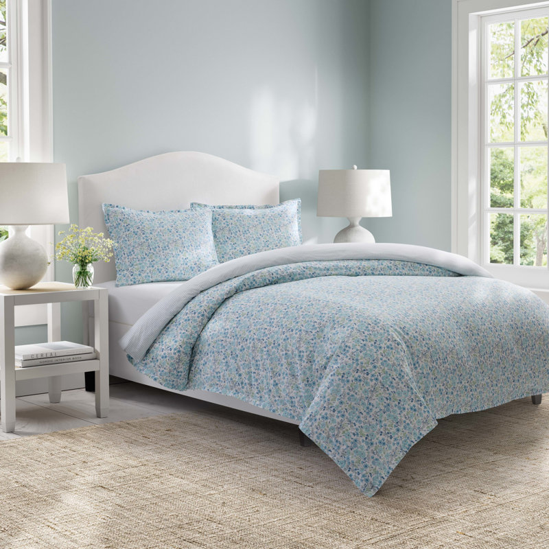 Laura Ashley Jaynie Blue Cotton Duvet Cover Set, Twin Duvet Cover + 1 Sham