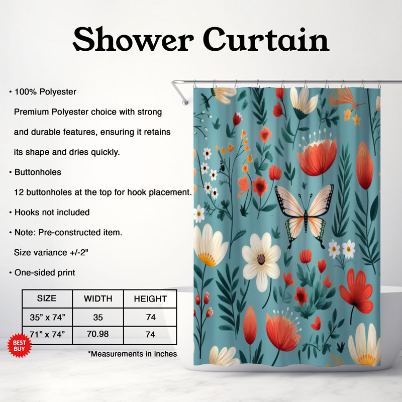 Flower Fantasy - Rideau de douche Premium, H 74 po x l 71 po