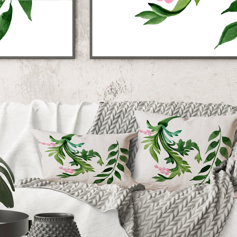 Green Winter Leaves On White - Coussin décoratif imprimé traditionnel 1