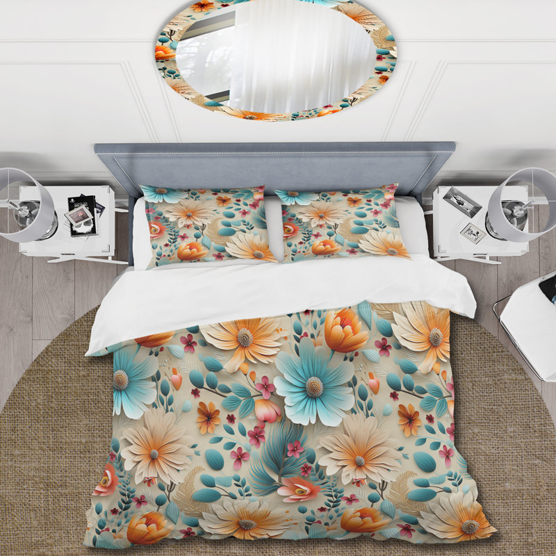 Literie de fleurs pastel doux I, Housse de couette pour grand lit et 2 taies décor