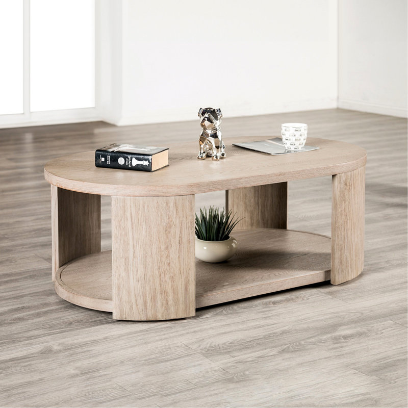 Table basse moderne 1pc, forme ovale, bois d'hévéa, profondeur de 50 pouces, avec table, bois d'hévéa et bois d'ingénierie, hauteur 18 po