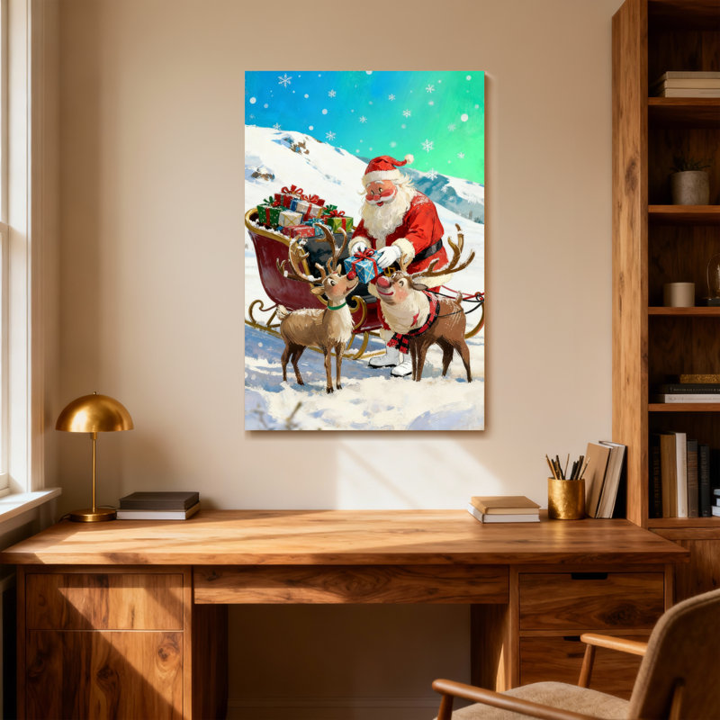Père Noël de Noël avec des rennes et des cadeaux, H 30 po x l 20 po