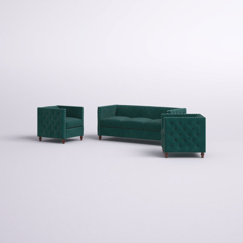 Ensemble de salon 3 velours Shawn Shawn, Velours vert