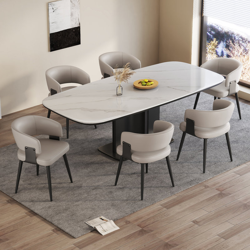 Modern Upholstered Dining Chairs Set of 2, Faux Leather Kitchen Side Chairs with Curved Open Back and Metal Legs, Easy Assembly