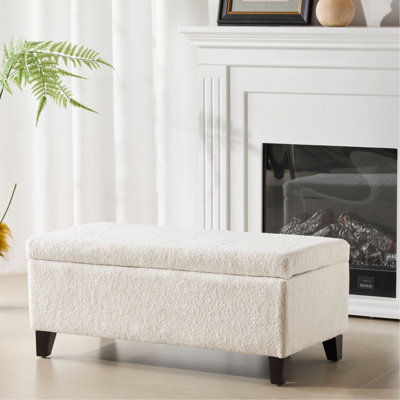 Repose-pieds de rangement avec couvercle rabattable, assemblage facile, tissu bouclé et pieds en bois de bouleau （UNIQUEMENT OTTOMAN)