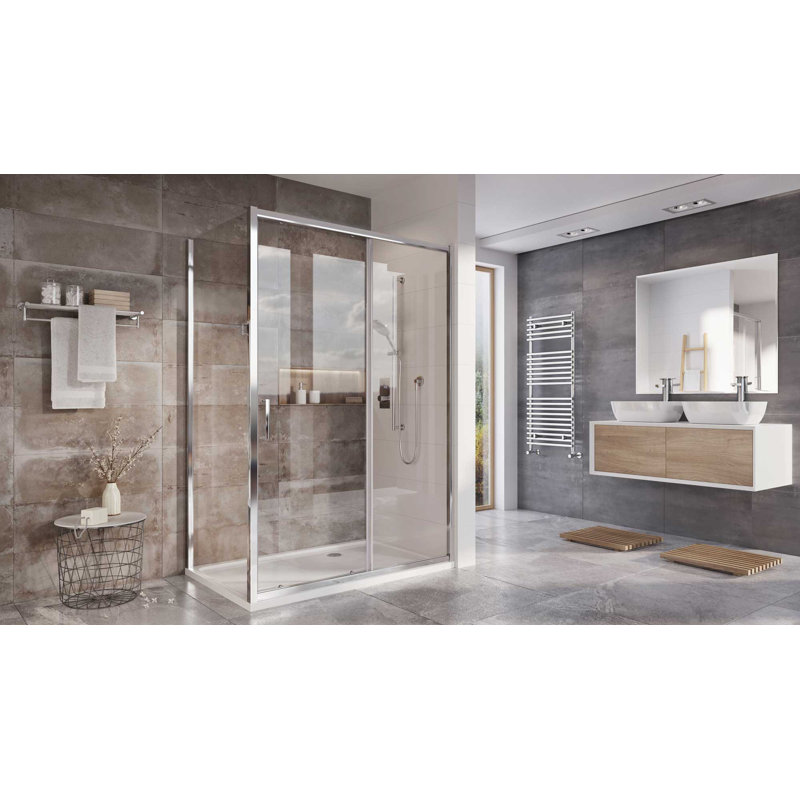 Feora Single Added Frameless Shower Door with Clear Glass, H 200 cm x 170 W cm