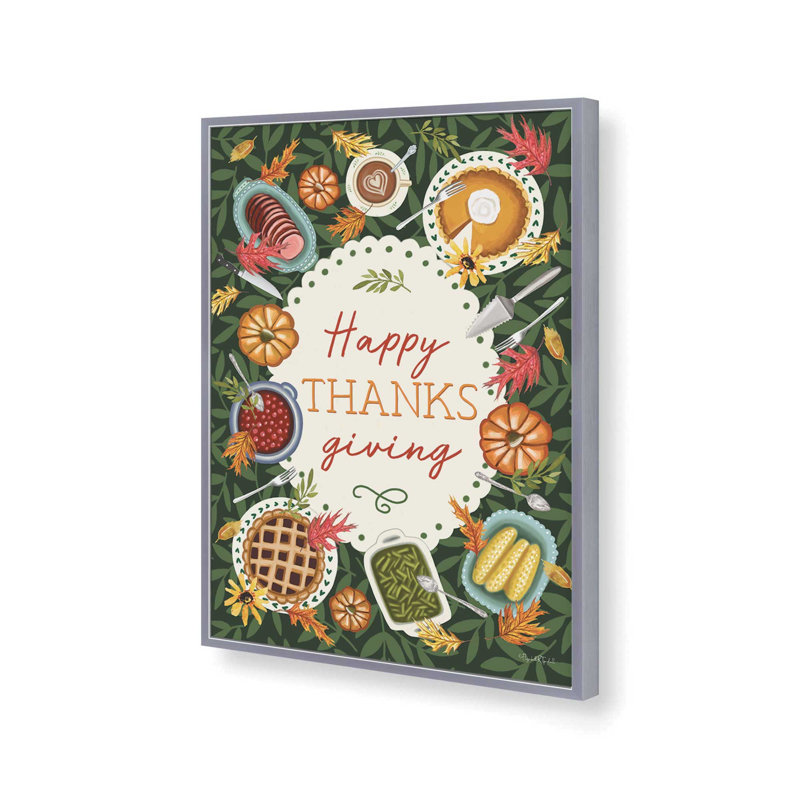 «Happy Thanksgiving Table» par Elizabeth Tyndall, reproduction d'art, L 12 po x H 16 po, Argent, Impression encadrée