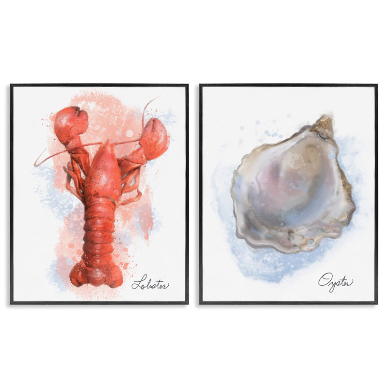 Ensemble de 2 giclées encadrées Lobster & Oyster Coastal, H 20 po x l 32 po, Giclée encadrée noir minuit