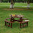 Outdoor 8 Person Picnic Table, 8 person Round Picnic Table with 4 Built-in Benches, Umbrella Hole, Outside Table and Bench Set for Garden, Backyard, Porch, Patio,  Brown-1397401004
