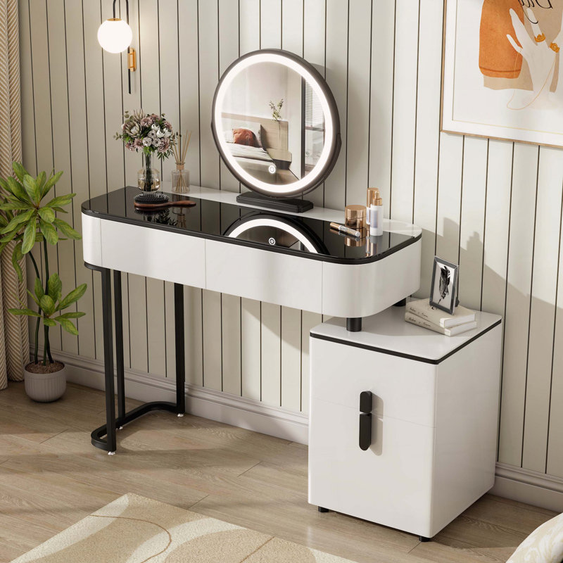 Coiffeuse moderne avec pieds à hauteur réglable et armoire de rangement