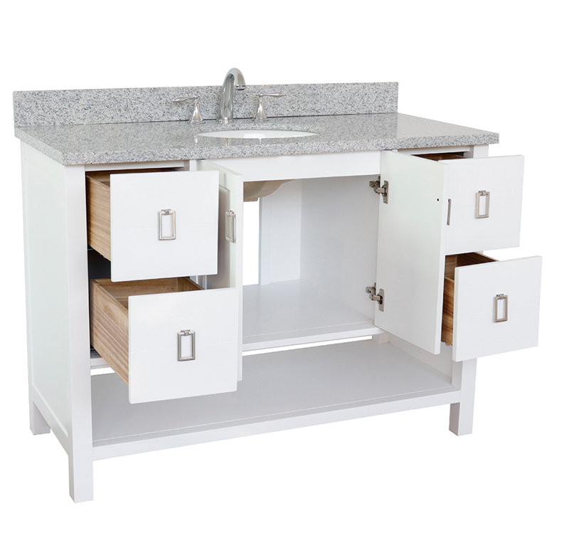 Wilhoit 49'' Single Bathroom Vanity with Top, White/Gray Granite