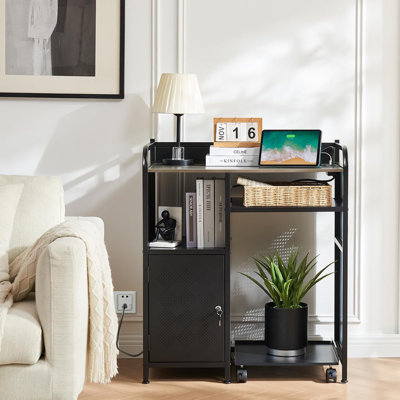 Large Printer Stand With Storage Printer Table With Socket And USB Charging Port For Home Office, Printer Cabinet With Paper Shredder Stand, Desk For Printer Stand Table, PC Tower Stand With Wheels
