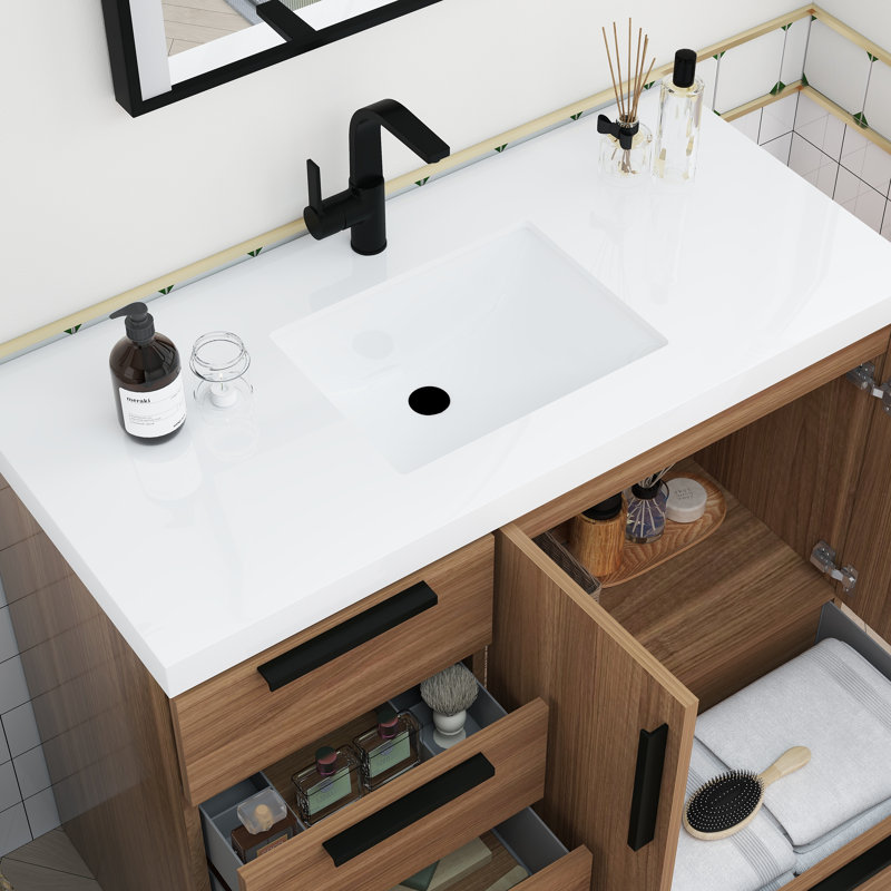 Meuble-lavabo autoportant avec tiroirs latéraux Carla, 42", Palissandre