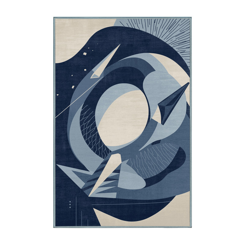 Machine Washable Templeton Donut Modern Abstract Rug in Blue – SkyBlue Binding, 8x10
