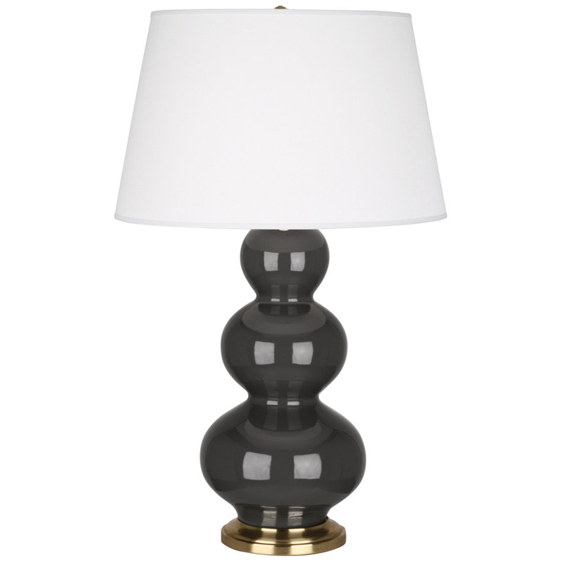 Triple Gourd Ceramic Table Lamp, Ash/Antique Brass, Antique Brass