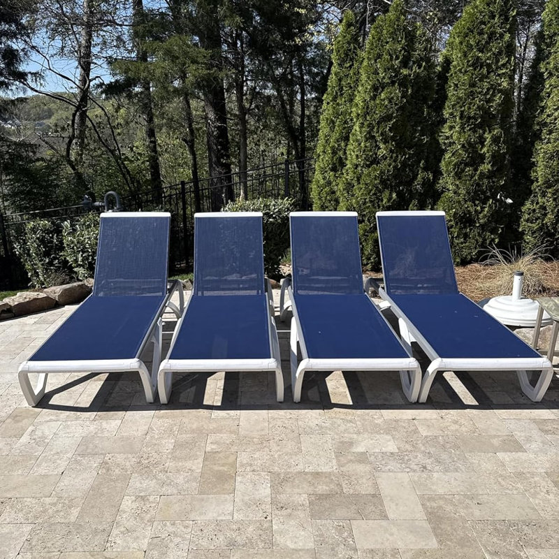 Chaise longue d'extérieur Chaibate, Blanc/bleu marine