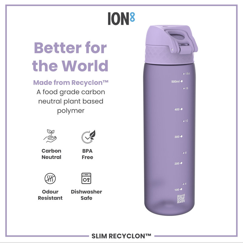 Ion8 Slim Water Bottle, Light Purple