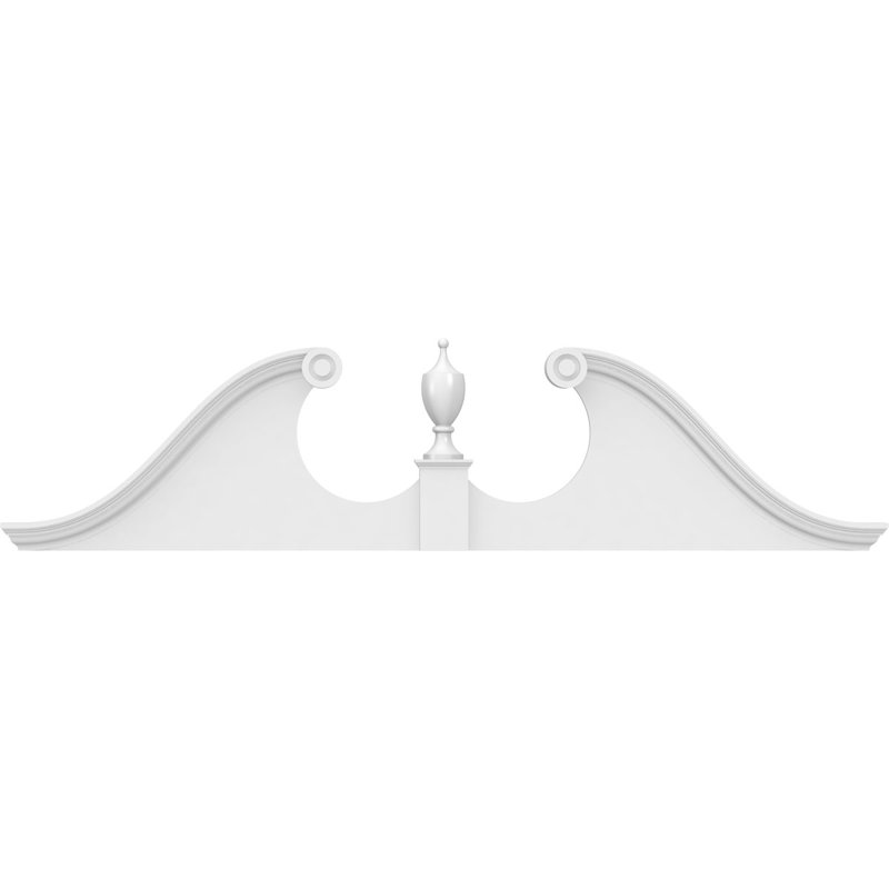 84"W x 21"H x 2-3/4"P Rams Head Architectural Grade PVC Pediment (Urn Ships Unattached in Box), 21" H  x 84" W  x  2-3/4" D