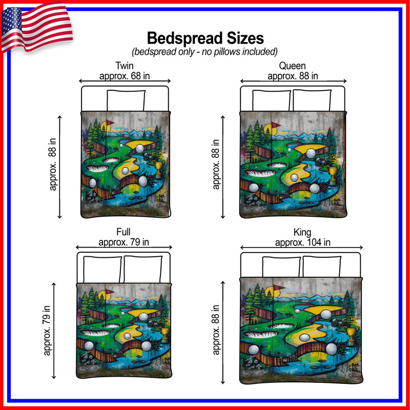 Golf Course Graffiti Quilted Bedspread All Sizes, Queen