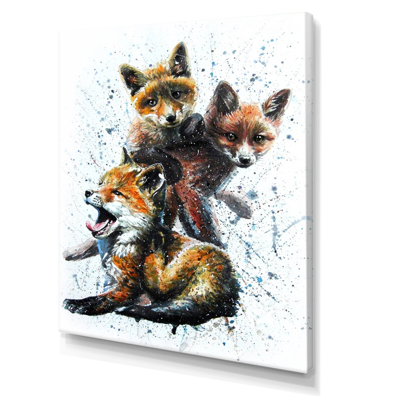 Petits renards - peinture, H 32 po x l 16 po x P 1 po, Toile tendue