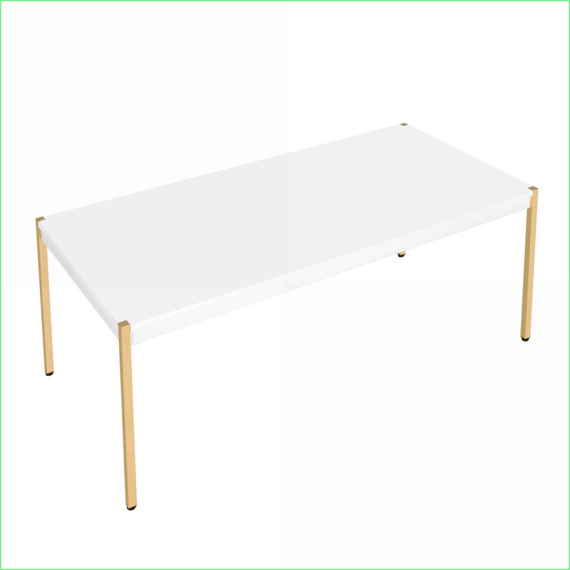 Table basse rectangulaire blanche et dorée pour le salon, plateau spacieux et amp; Pieds en métal stables