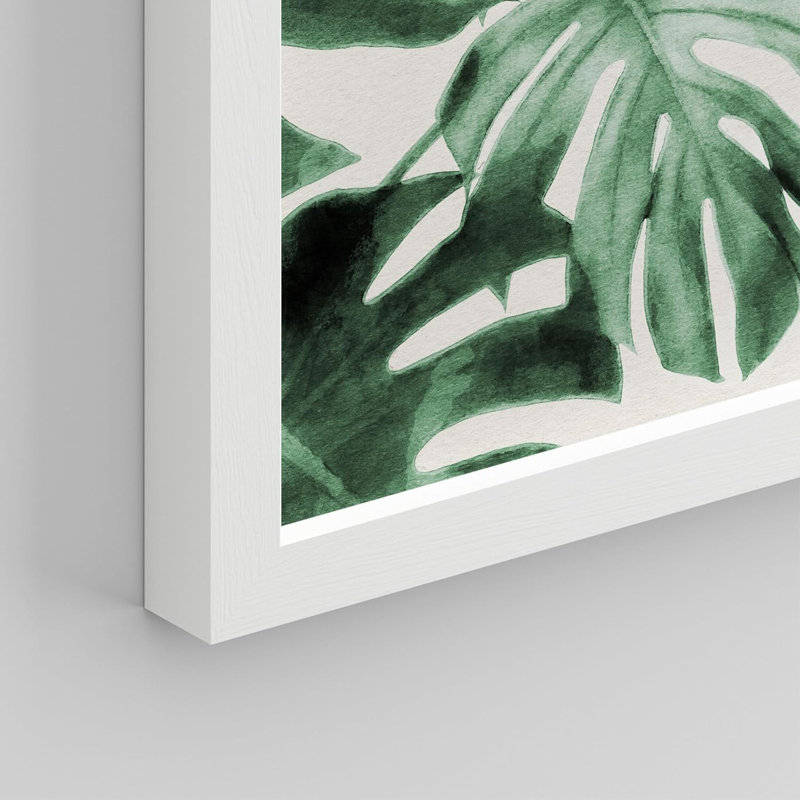 Vert, pastel, plante tropicale, variété, nature, désert, feuilles de Monstera, L 11 po x H 14 po, Cadre blanc