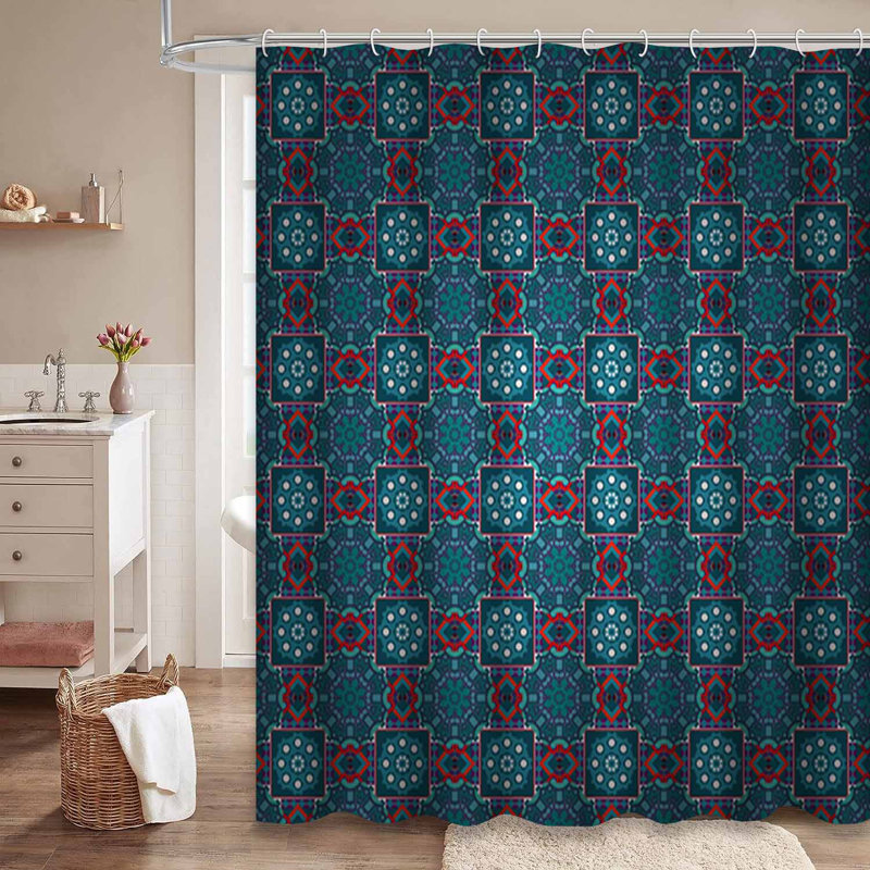 Rideau de douche à motif géométrique avec 12 crochets, L 72 po x l 84 po