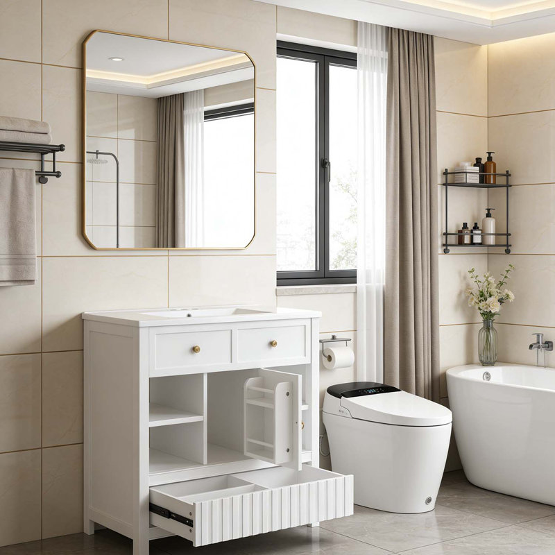 Meuble-lavabo multifonctionnel de 36 po avec lavabo 36 po pour salle de bain moderne, Blanc