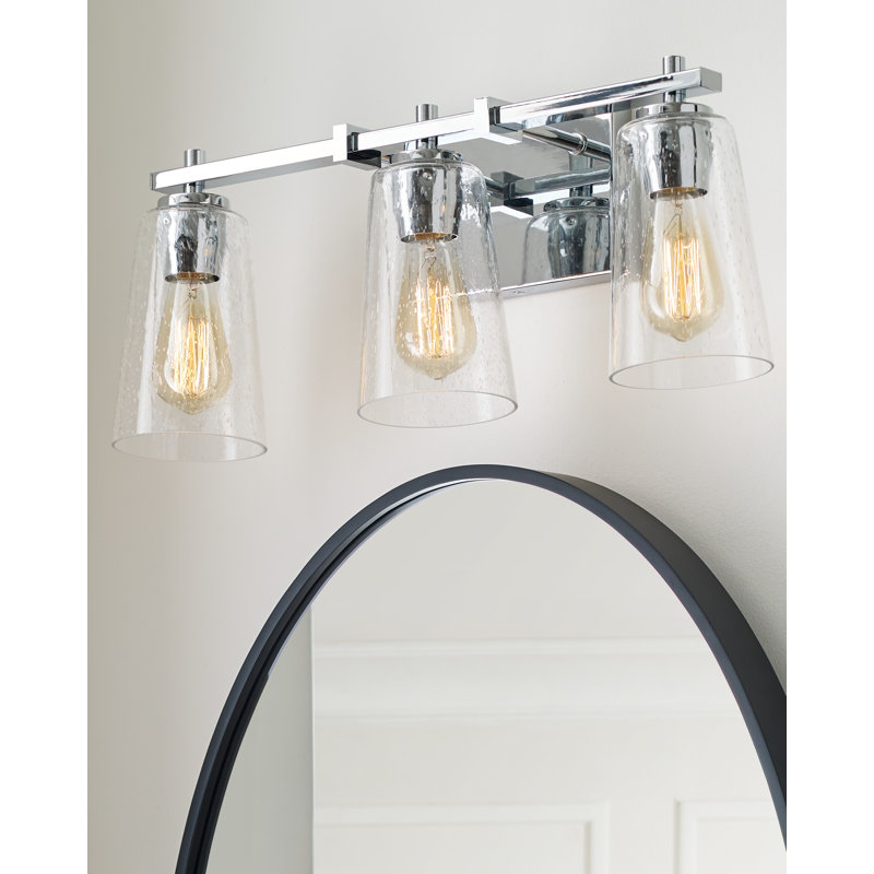 Noland 3 Light Transparent Dimmable Vanity Light, Chrome