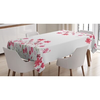 Flower Tablecloth, Detailed Contour Herbs And Blossoms Bridal Style Pure Simplistic Floral Theme, Rectangular Table Cover For Dining Room Kitchen Deco -  East Urban Home, 38CC5AFB5E8044A2AE64B6268A89CBEC